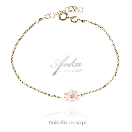AnKa Biżuteria, Bransoletka srebrna pozłacana z różowym kwiatkiem z AnKa Biżuteria
