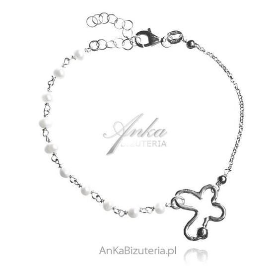 AnKa Biżuteria, Bransoletka srebrna z perełkami i artystycznym kwiat AnKa Biżuteria