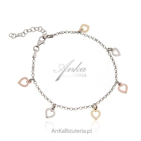 AnKa Biżuteria, Bransoletka srebrna z serduszkami w trzech kolorach AnKa Biżuteria