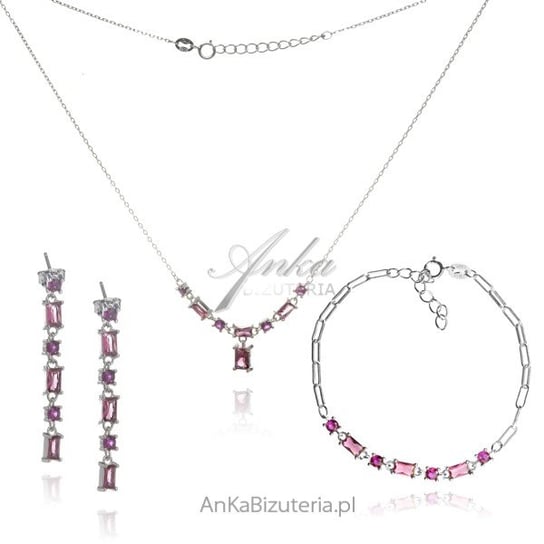 AnKa Biżuteria, Kolczyki, naszyjnik i bransoletka srebrny z rubinow AnKa Biżuteria