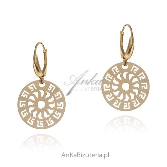 AnKa Biżuteria, Kolczyki srebrne pozłacane Słońce w ramce z greckim AnKa Biżuteria