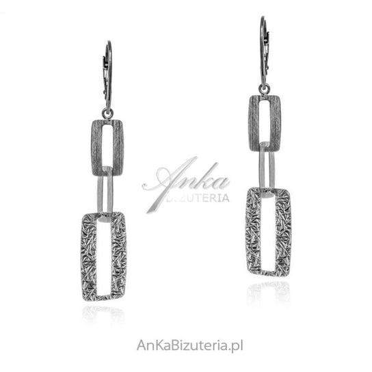 AnKa Biżuteria, Kolczyki srebrne prostokąty wiszące karbowane - biżu AnKa Biżuteria