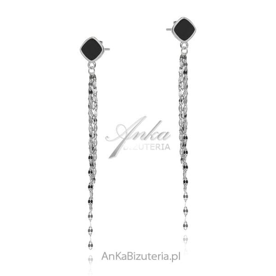 AnKa Biżuteria, Kolczyki srebrne z czarną emailią wiszące łańcuszki AnKa Biżuteria