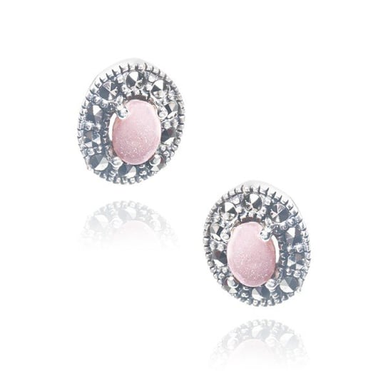 AnKa Biżuteria, Kolczyki srebrne z markazytami i różową masą perłową AnKa Biżuteria
