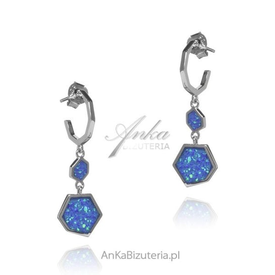 AnKa Biżuteria, Kolczyki srebrne z niebieskim opalem - Plastry miod AnKa Biżuteria