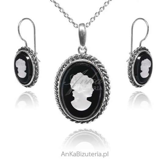 AnKa Biżuteria, Komplet biżuteria srebrna Kamea na czarnym agacie AnKa Biżuteria