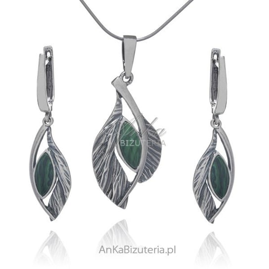 AnKa Biżuteria, Komplet biżuteria srebrna LISTEK z zielonym kamieni AnKa Biżuteria