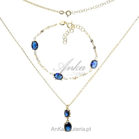 AnKa Biżuteria, Komplet biżuteria srebrna pozłacana z szafirową cyrk AnKa Biżuteria