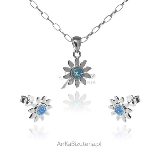 AnKa Biżuteria, Komplet biżuteria srebrna SŁONECZNIKI z niebieskim o AnKa Biżuteria