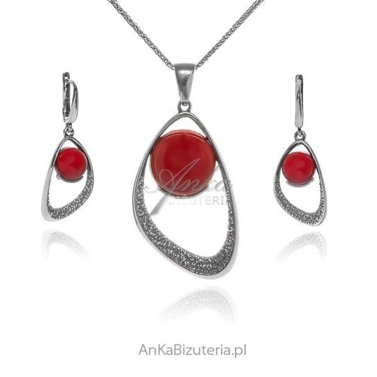 AnKa Biżuteria, Komplet biżuteria srebrna z czerwonym kamieniem jubi AnKa Biżuteria