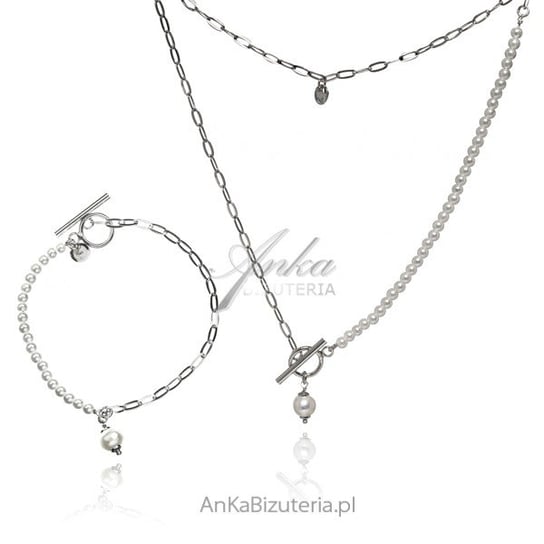 AnKa Biżuteria, Komplet biżuteria srebrna z perełkami - bransoletka AnKa Biżuteria