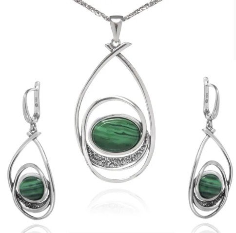 AnKa Biżuteria, Komplet biżuteria srebrna z zielonym malachitem AnKa Biżuteria