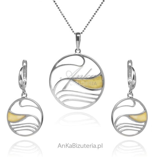 AnKa Biżuteria, Komplet biżuteria srebrna z żółtym bursztynem AnKa Biżuteria