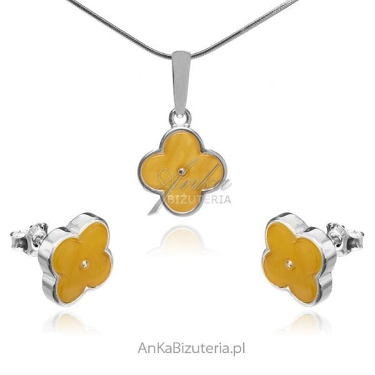 AnKa Biżuteria, Komplet biżuteria srebrna z żółtym bursztynem KWIATE AnKa Biżuteria