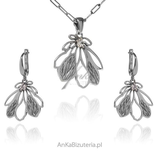 AnKa Biżuteria, Komplet biżuterii srebrnej z cyrkonią KWIAT MAGNOLII AnKa Biżuteria