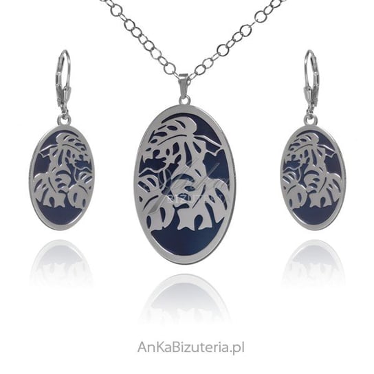 AnKa Biżuteria, Komplet biżuterii srebrnej z tytanem LIŚCIE MONSTERY AnKa Biżuteria