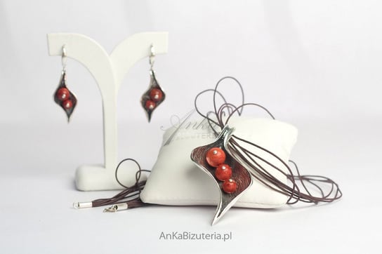 AnKa Biżuteria, Komplet srebrny z czerwonym koralowcem - listek AnKa Biżuteria