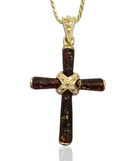 AnKa Biżuteria, Krzyżyk srebrny pozłacany z wiśniowym bursztynem z z AnKa Biżuteria