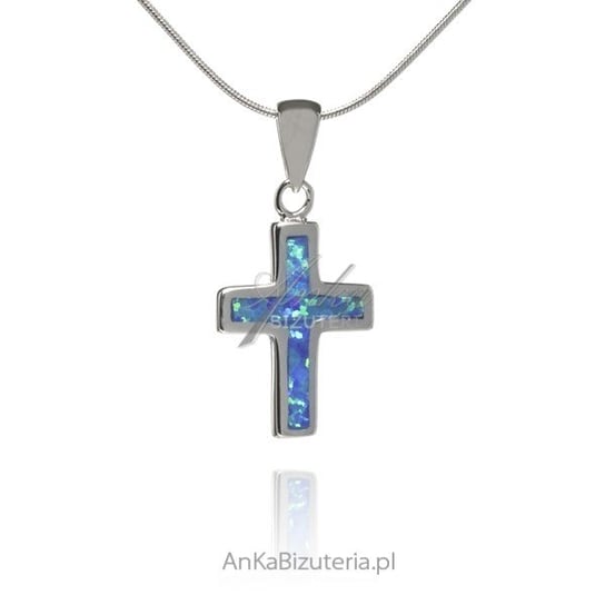 AnKa Biżuteria, Krzyżyk srebrny z niebieskim opalem AnKa Biżuteria