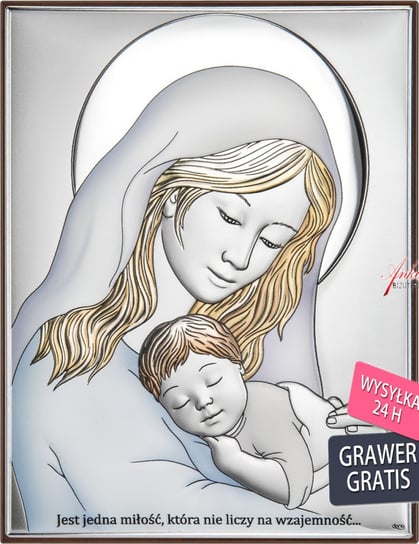 AnKa Biżuteria, Madonna z dzieciątkiem - obrazek srebrny kolorowy 1 Inna marka