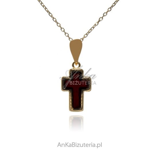 AnKa Biżuteria, Mały Krzyżyk pozłacany z wiśniowym bursztynem AnKa Biżuteria