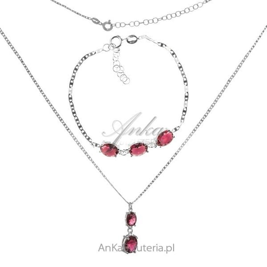 AnKa Biżuteria, Naszyjnik i bransoletka srebrna z czerwonymi cyrkon AnKa Biżuteria