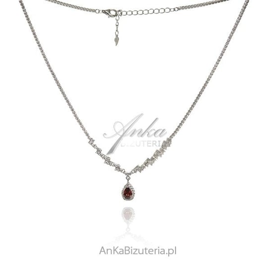 AnKa Biżuteria, Naszyjnik srebrny z białymi cyrkoniami i czerwoną ma AnKa Biżuteria