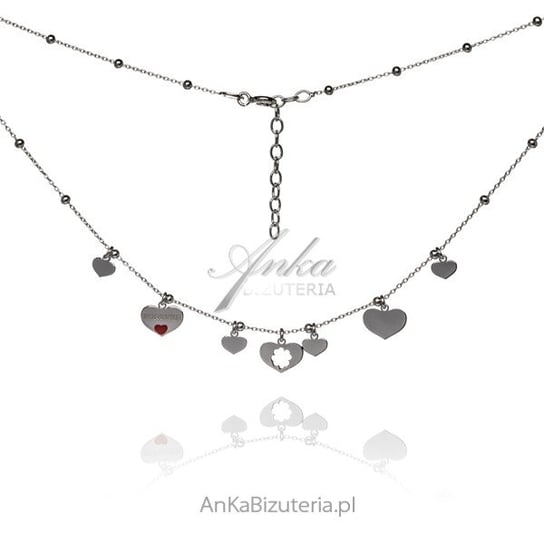 AnKa Biżuteria, Naszyjnik srebrny z serduszkami i czerwoną emalią AnKa Biżuteria