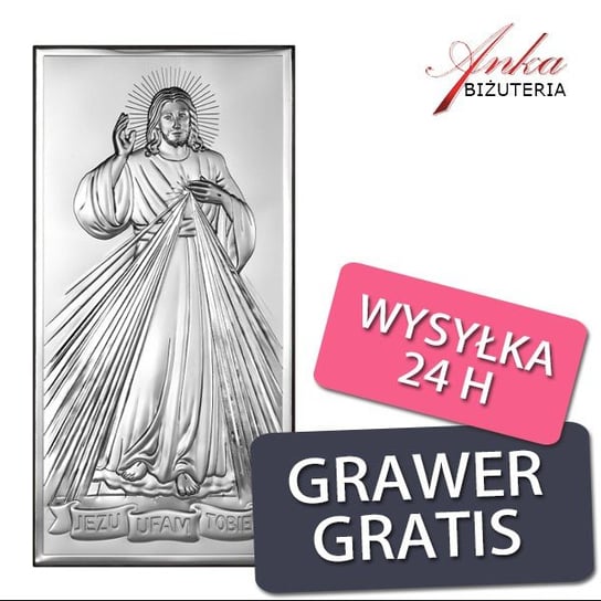 AnKa Biżuteria, Obrazek srebrny : Jezu Ufam Tobie 12 cm/6 cm ankabizuteria.pl