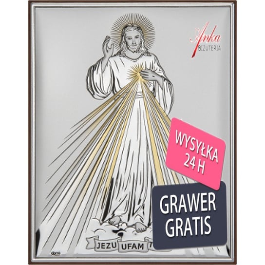 AnKa Biżuteria, Obrazek srebrny Jezu Ufam Tobie ze złoceniem 7,3 cm* Inna marka