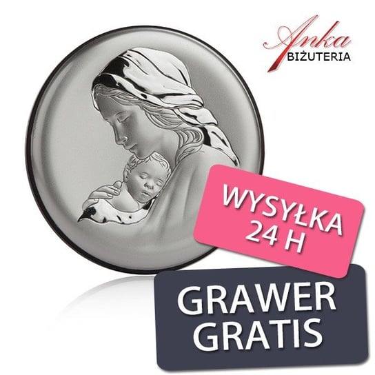 AnKa Biżuteria, Obrazek srebrny - MADONNA Z DZIECIĄTKIEM - 8 cm* 8 Inna marka
