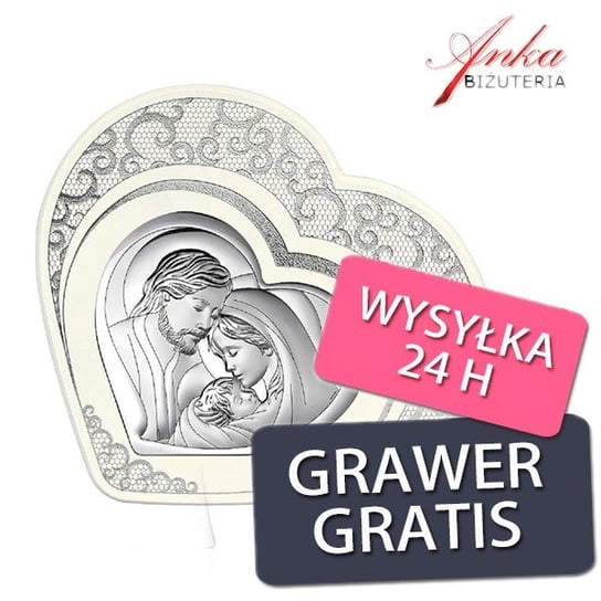 AnKa Biżuteria, Obrazek srebrny Święta Rodzina w sercu  17,2 cm*18, Inna marka