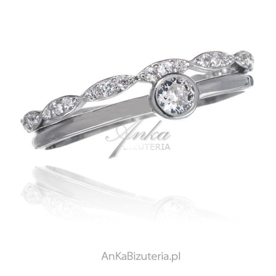 AnKa Biżuteria, Podwójny pierścionek srebrny z białymi cyrkoniami AnKa Biżuteria