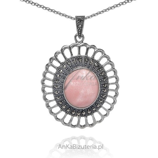 AnKa Biżuteria, Srebrna zawieszka z różową masą perłową i markazyta AnKa Biżuteria