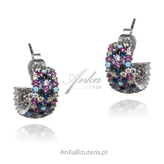 AnKa Biżuteria, Srebrne kolczyki z kolorowymi cyrkoniami i turkusami AnKa Biżuteria
