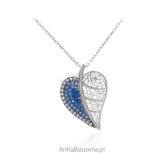 AnKa Biżuteria, Srebrny naszyjnik LISTEK z niebieskimi cyrkoniami AnKa Biżuteria