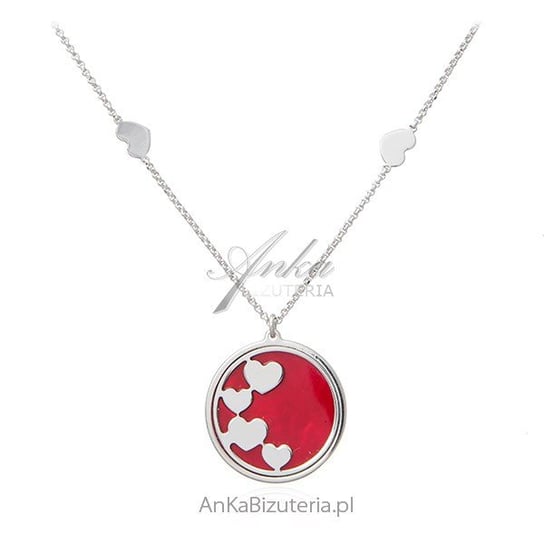 AnKa Biżuteria, Srebrny naszyjnik na czerwonej masie perłowej z serd AnKa Biżuteria