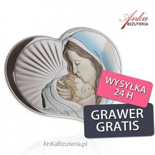 AnKa Biżuteria, Srebrny obrazek Madonna z dzieciątkiem w sercu 10,5 Inna marka