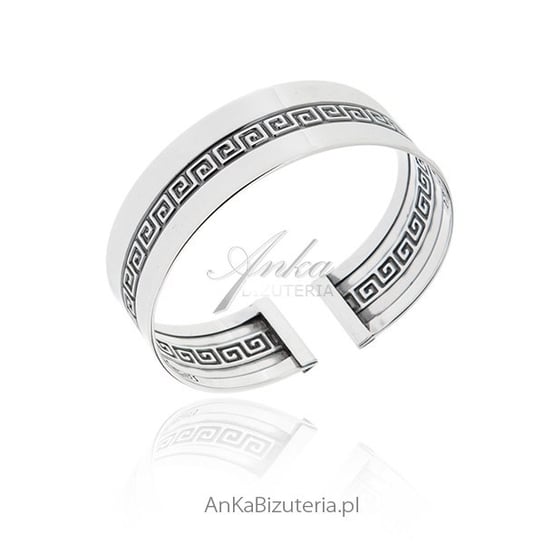 AnKa Biżuteria, Szeroka bransoleta srebrna sztywna z greckim wzorem AnKa Biżuteria
