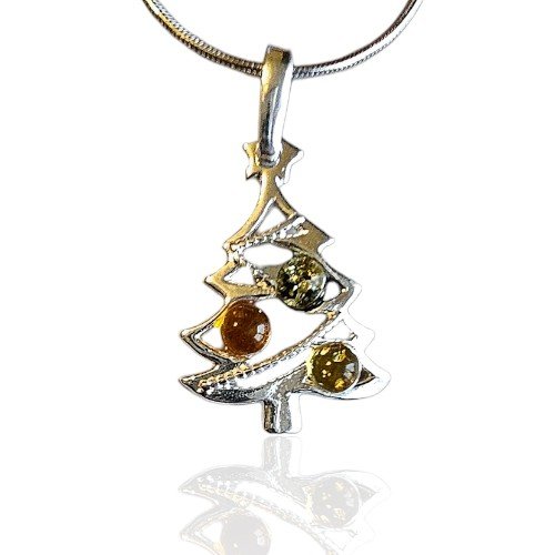 AnKa Biżuteria, Zawieszka srebrna CHOINKA z kolorowym bursztynem AnKa Biżuteria
