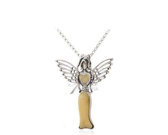 AnKa Biżuteria, Zawieszka srebrna z biało-żółtym bursztynem, Anielica AnKa Biżuteria