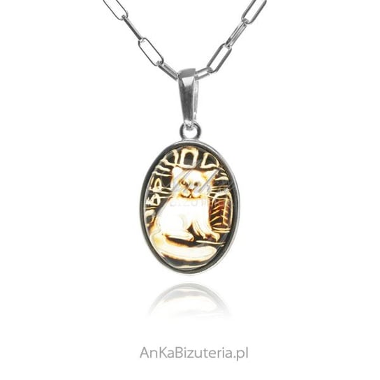 AnKa Biżuteria, Zawieszka srebrna z bursztynem rzeźbiony kotek AnKa Biżuteria