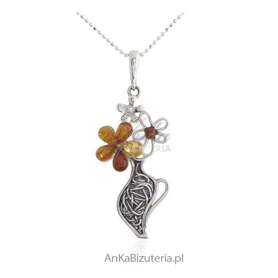 AnKa Biżuteria, Zawieszka srebrna z bursztynem - wazonik z kolorowy AnKa Biżuteria