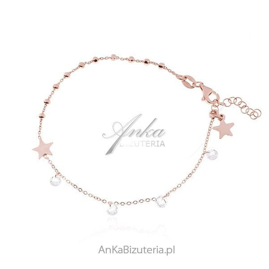 ankabizuteria.pl Srebrna bransoletka pozłacana różowym złotem z cyrko AnKa Biżuteria