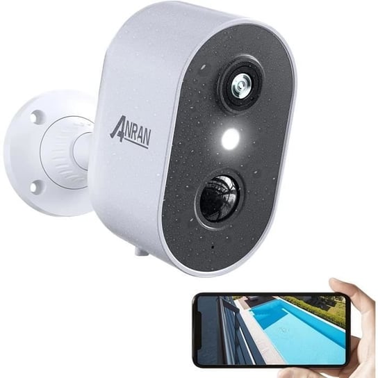 ANRAN C2 Bezprzewodowa kamera monitorująca WiFi Bateria Dwukierunkowe audio Kolorowe noktowizor Syrena alarmowa, ruch PIR, Alexa ANRAN