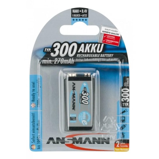 Ansmann Akumulator  NiMH Rechargeable battery 9V block / 6F22 Typ 300 (min. 270 mAh) max 1 pcs. Ansmann