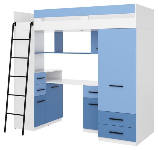 Antresola łóżko piętrowe SMYK Lewe biały/błękit/niebieski BIM Furniture