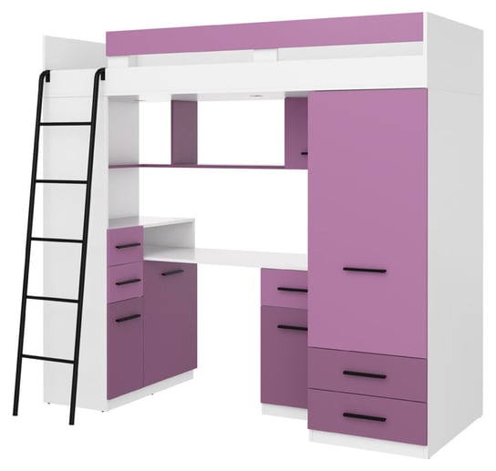 Antresola łóżko piętrowe SMYK Lewe biały mat/lawenda/fiolet BIM Furniture