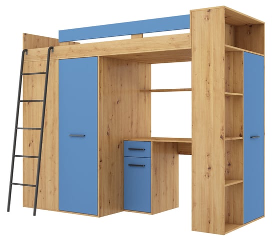 Antresola łóżko piętrowe VERANA lewa dąb artisan / niebieski BIM Furniture