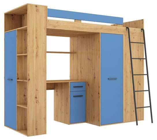 Antresola łóżko piętrowe VERANA prawa dąb artisan / niebieski BIM Furniture